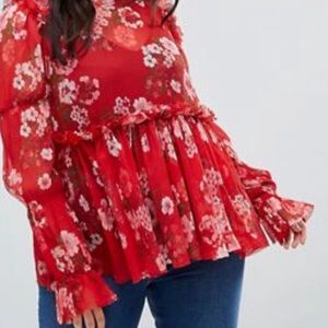 ASOS Flirty Floral Ruffle Smock Blouse